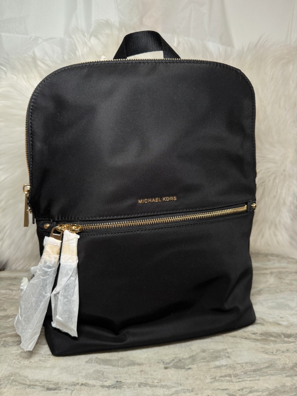 Michael Kors Black Nylon Backpack with Gold Accents
